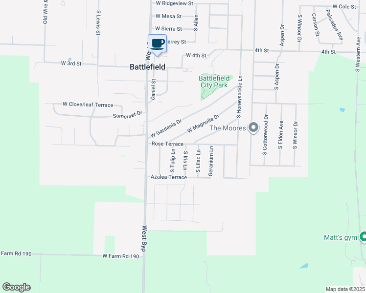 map of restaurants, bars, coffee shops, grocery stores, and more near 5749 South Iris Lane in Battlefield