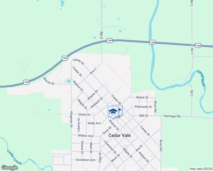 map of restaurants, bars, coffee shops, grocery stores, and more near 1159-1195 Caney Street in Cedar Vale