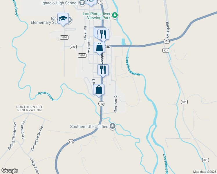 map of restaurants, bars, coffee shops, grocery stores, and more near 970-1/2 Goddard Avenue in Ignacio