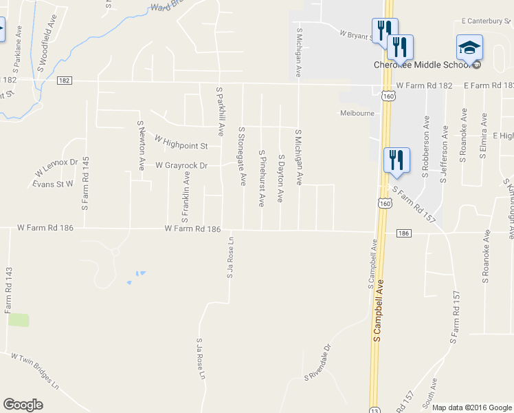 map of restaurants, bars, coffee shops, grocery stores, and more near 5737 South Pinehurst Avenue in Springfield