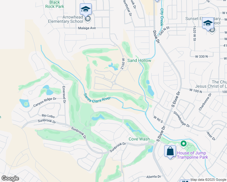 map of restaurants, bars, coffee shops, grocery stores, and more near 2165 West Monterey Drive in St. George