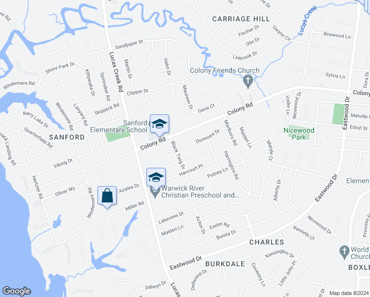 map of restaurants, bars, coffee shops, grocery stores, and more near 461 Dunmore Drive in Newport News