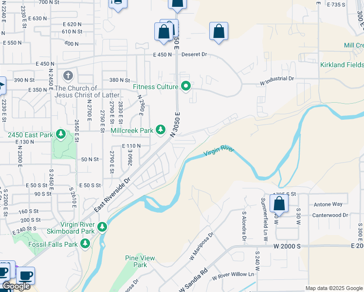 map of restaurants, bars, coffee shops, grocery stores, and more near 150 North 3050 East in St. George
