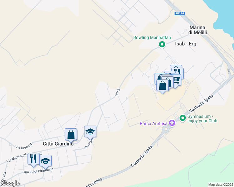 map of restaurants, bars, coffee shops, grocery stores, and more near Viale Garrone in Città Giardino