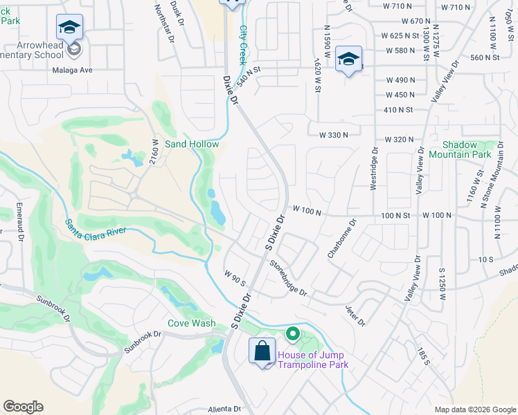 map of restaurants, bars, coffee shops, grocery stores, and more near 265 North Dixie Drive in St. George