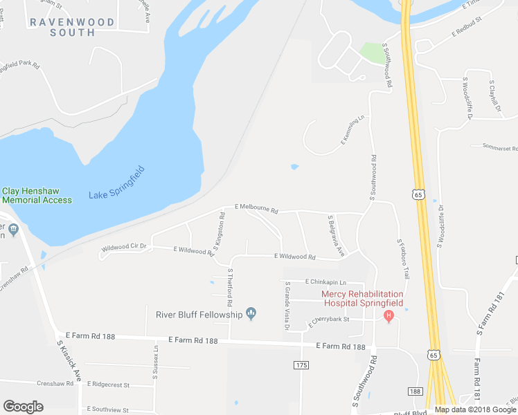 map of restaurants, bars, coffee shops, grocery stores, and more near 2673 East Melbourne Road in Springfield