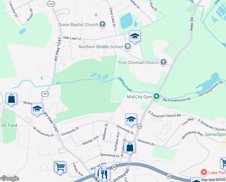 map of restaurants, bars, coffee shops, grocery stores, and more near East Caney Fork Road in Somerset