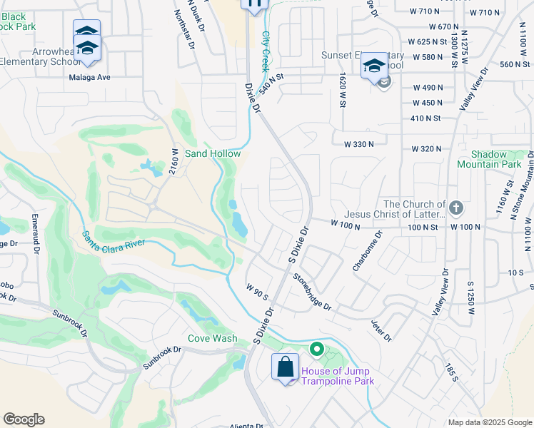 map of restaurants, bars, coffee shops, grocery stores, and more near 1854 Stonebridge Drive in St. George