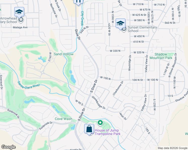 map of restaurants, bars, coffee shops, grocery stores, and more near 265 North Dixie Drive in St. George