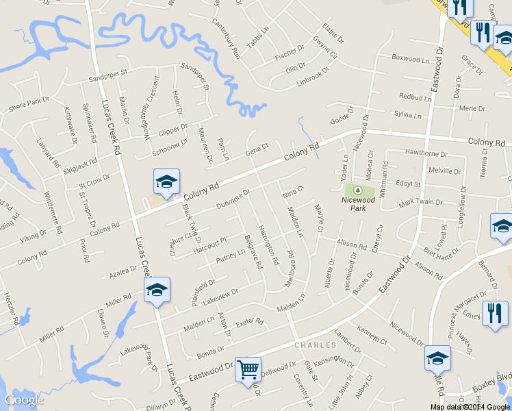 map of restaurants, bars, coffee shops, grocery stores, and more near 146 Harrington Rd in Newport News