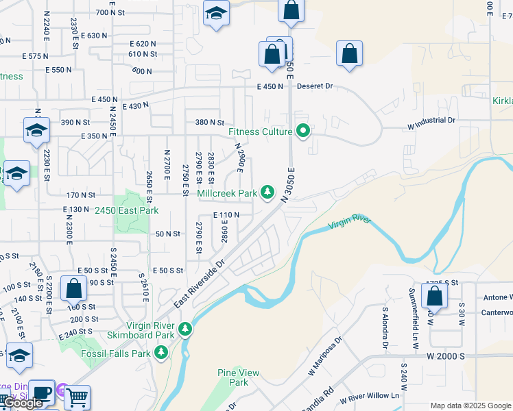 map of restaurants, bars, coffee shops, grocery stores, and more near 174 North 2940 East in St. George
