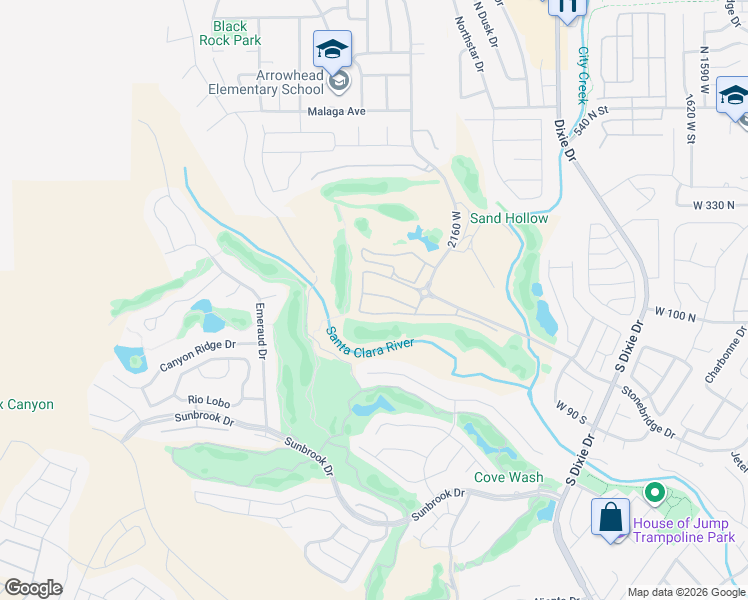 map of restaurants, bars, coffee shops, grocery stores, and more near 2233 West Monterey Drive in St. George