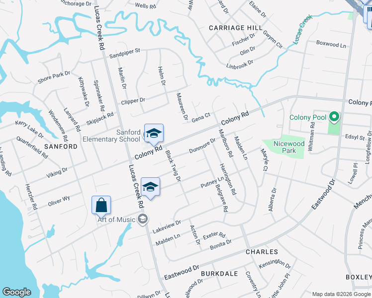 map of restaurants, bars, coffee shops, grocery stores, and more near 454 Dunmore Drive in Newport News
