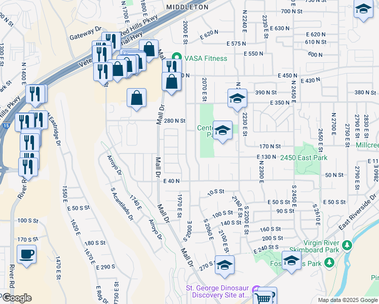 map of restaurants, bars, coffee shops, grocery stores, and more near 31 North 2000 East in St. George