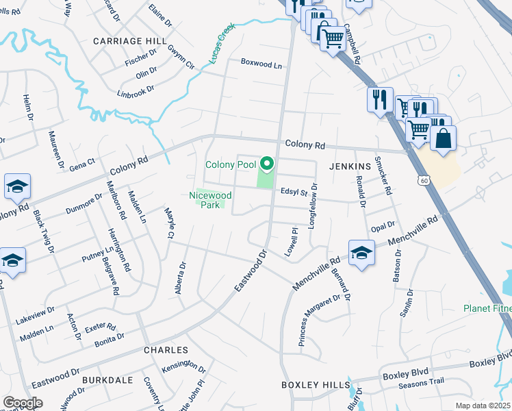 map of restaurants, bars, coffee shops, grocery stores, and more near 168 Mark Twain Drive in Newport News