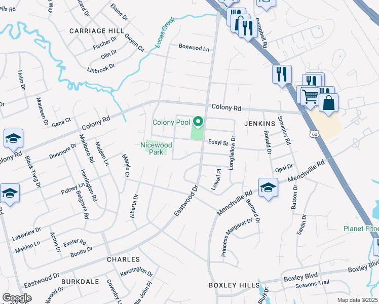 map of restaurants, bars, coffee shops, grocery stores, and more near 168 Mark Twain Drive in Newport News