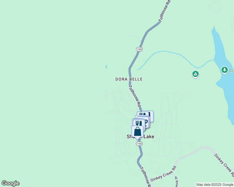 map of restaurants, bars, coffee shops, grocery stores, and more near 42162 Tollhouse Road in Shaver Lake