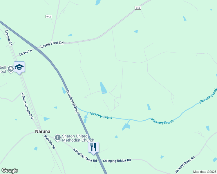 map of restaurants, bars, coffee shops, grocery stores, and more near 13982 Brookneal Highway in Gladys