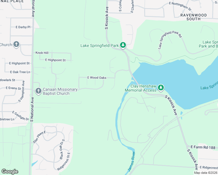 map of restaurants, bars, coffee shops, grocery stores, and more near 5639 South Lake Ridge in Springfield