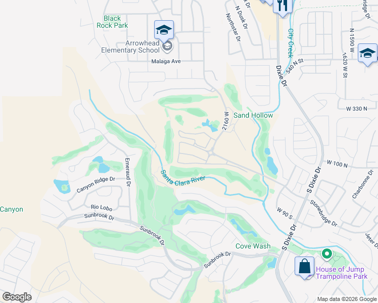 map of restaurants, bars, coffee shops, grocery stores, and more near 2246 Sonoma Lane in St. George