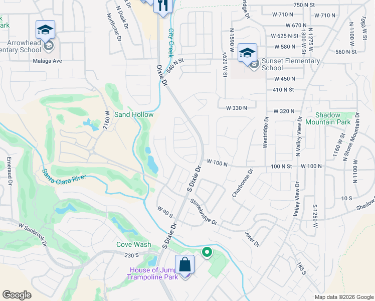map of restaurants, bars, coffee shops, grocery stores, and more near 265 North Dixie Drive in St. George