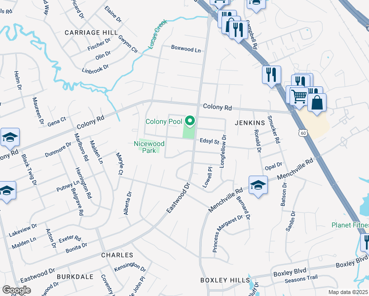 map of restaurants, bars, coffee shops, grocery stores, and more near 168 Mark Twain Drive in Newport News