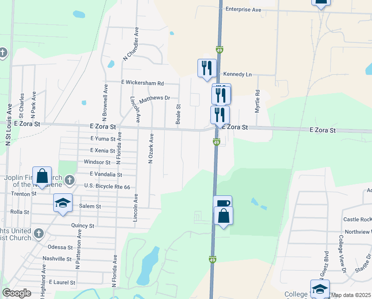 map of restaurants, bars, coffee shops, grocery stores, and more near 2507 North Turk Avenue in Joplin