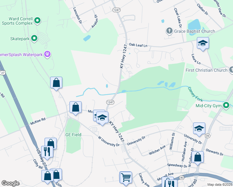 map of restaurants, bars, coffee shops, grocery stores, and more near 1401 Kentucky 1247 in Somerset