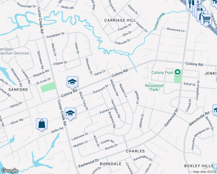 map of restaurants, bars, coffee shops, grocery stores, and more near 440 Dunmore Drive in Newport News