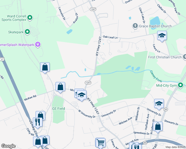 map of restaurants, bars, coffee shops, grocery stores, and more near 1401-1501 Kentucky 1247 in Somerset