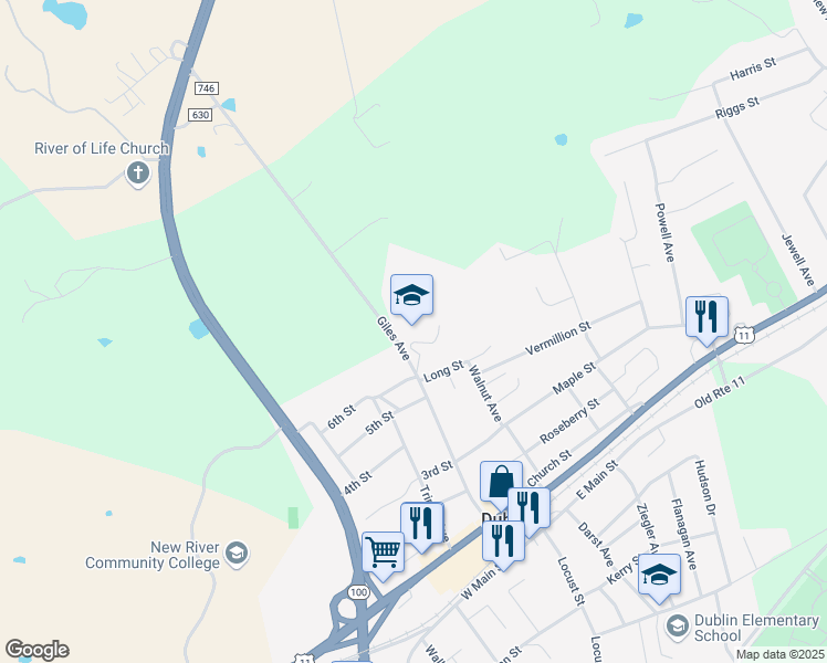 map of restaurants, bars, coffee shops, grocery stores, and more near 650 Giles Avenue in Dublin