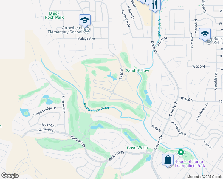 map of restaurants, bars, coffee shops, grocery stores, and more near 225 North Country Lane in St. George