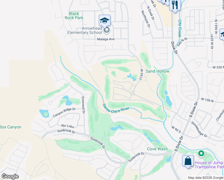 map of restaurants, bars, coffee shops, grocery stores, and more near 197 West Monterey Drive in St. George