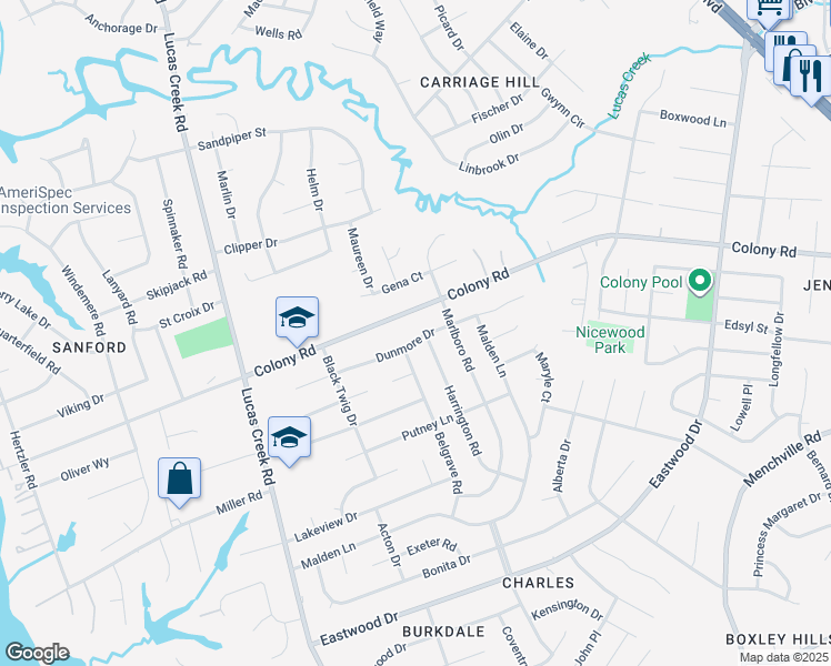 map of restaurants, bars, coffee shops, grocery stores, and more near 440 Dunmore Drive in Newport News