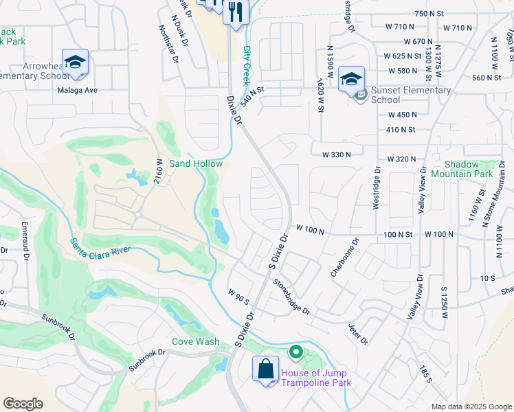 map of restaurants, bars, coffee shops, grocery stores, and more near 265 North Dixie Drive in St. George