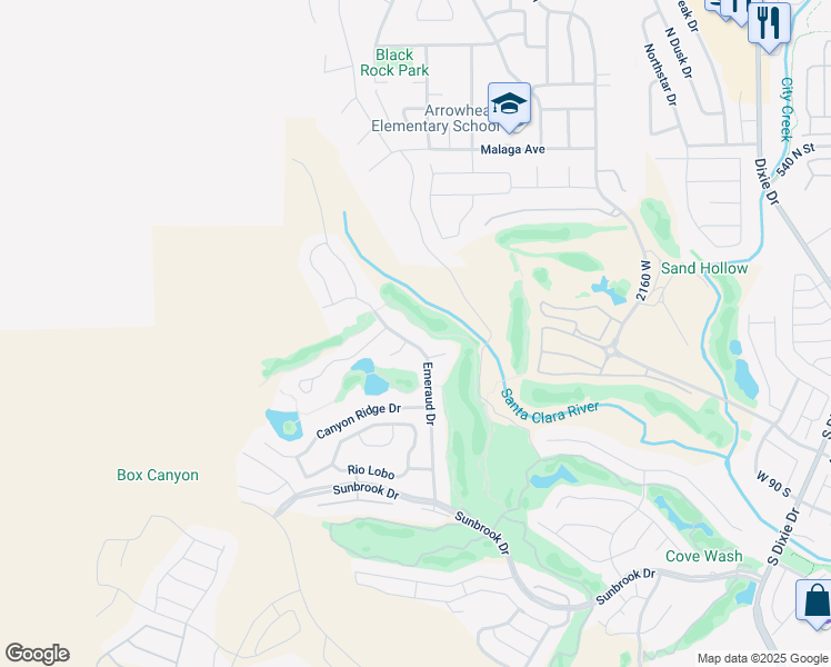 map of restaurants, bars, coffee shops, grocery stores, and more near 188 Emeraud Drive in St. George