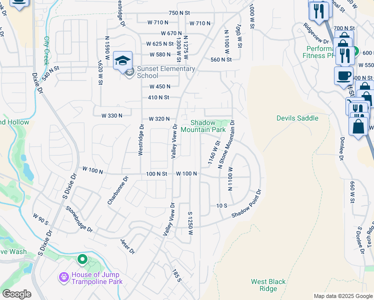 map of restaurants, bars, coffee shops, grocery stores, and more near 195 1240 North Street in St. George
