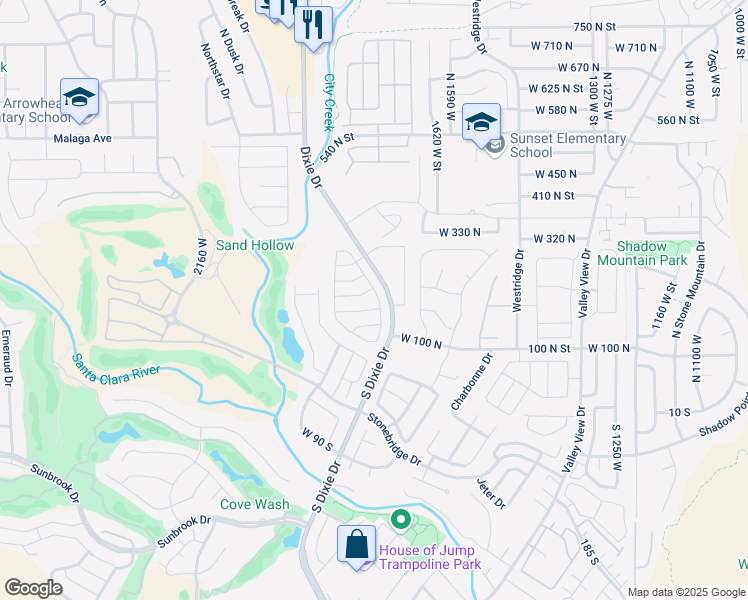 map of restaurants, bars, coffee shops, grocery stores, and more near 265 North Dixie Drive in St. George