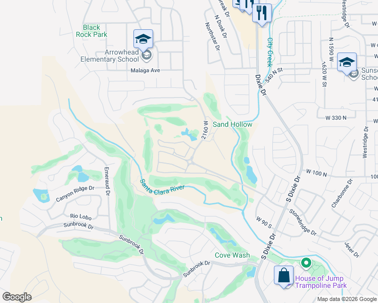 map of restaurants, bars, coffee shops, grocery stores, and more near 225 North Country Lane in St. George
