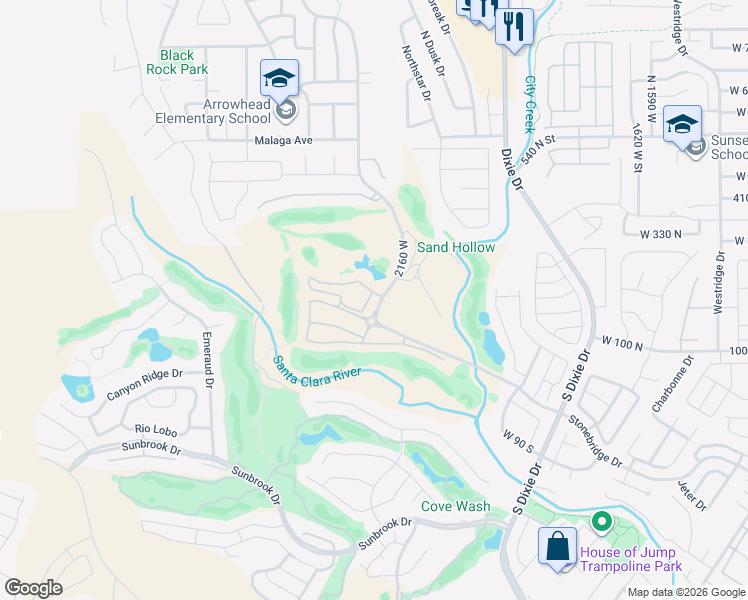 map of restaurants, bars, coffee shops, grocery stores, and more near 225 North Country Lane in St. George