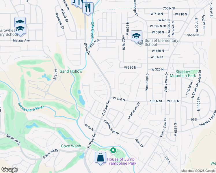 map of restaurants, bars, coffee shops, grocery stores, and more near 265 North Dixie Drive in St. George