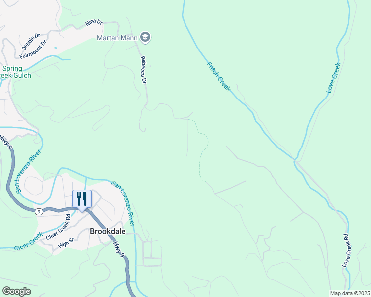 map of restaurants, bars, coffee shops, grocery stores, and more near 220 Hillary Heights in Boulder Creek