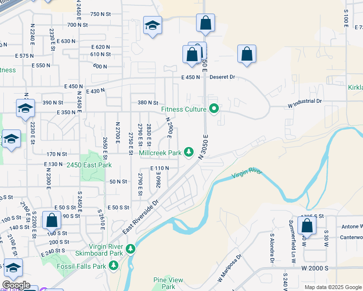 map of restaurants, bars, coffee shops, grocery stores, and more near 212 North 2940 East in St. George