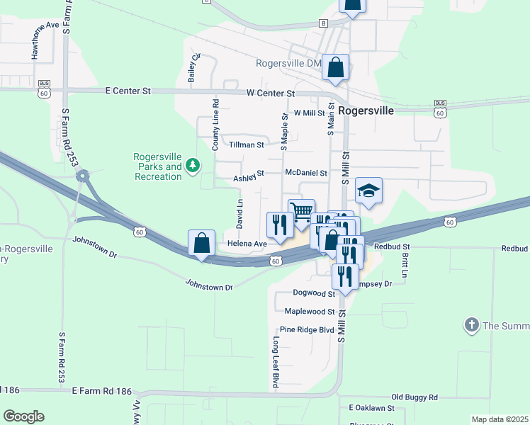 map of restaurants, bars, coffee shops, grocery stores, and more near 308 Kelsha Street in Rogersville