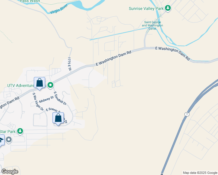 map of restaurants, bars, coffee shops, grocery stores, and more near 2050 East Washington Dam Road in Washington