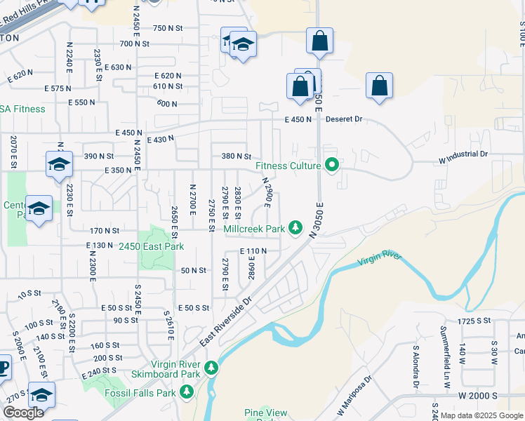 map of restaurants, bars, coffee shops, grocery stores, and more near 235 North 2900 East in St. George