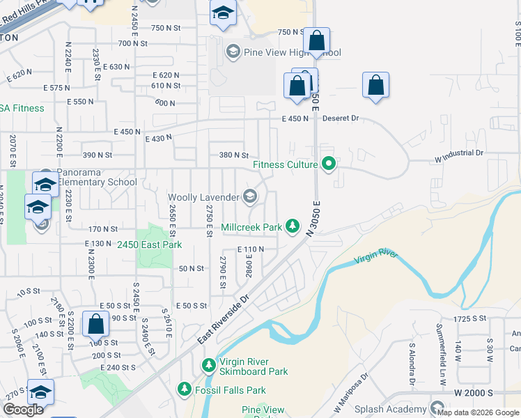 map of restaurants, bars, coffee shops, grocery stores, and more near 235 North 2900 East in St. George