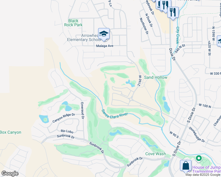 map of restaurants, bars, coffee shops, grocery stores, and more near 225 North Country Lane in St. George