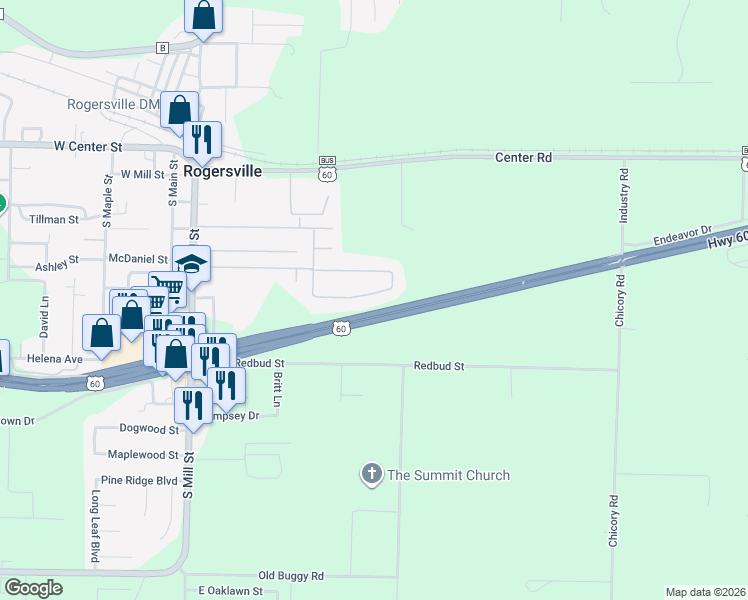 map of restaurants, bars, coffee shops, grocery stores, and more near 408 Jennifer Lane in Rogersville