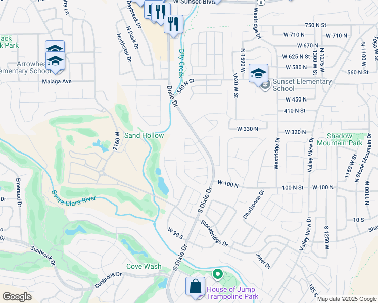 map of restaurants, bars, coffee shops, grocery stores, and more near 265 North Dixie Drive in St. George